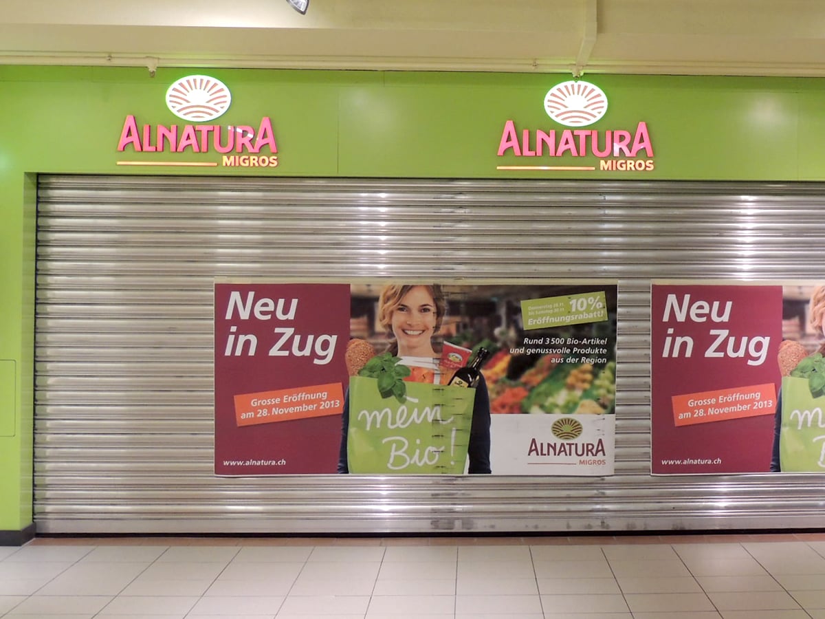 Neoprop Lichtwerbung Einzelbuchstaben Alnatura Migros Bio Supermarkt
